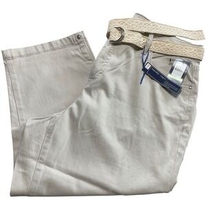Bandolino Mandie Capri Pants Womens 18W Khaki Beige Slim Leg Crochet Belt NWT